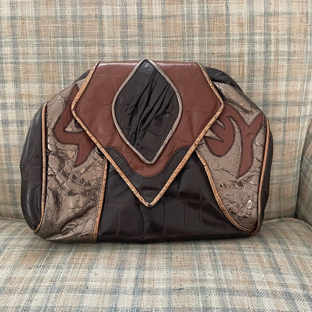 Vintage 80s gold patchwork multicolor quality clutch bag